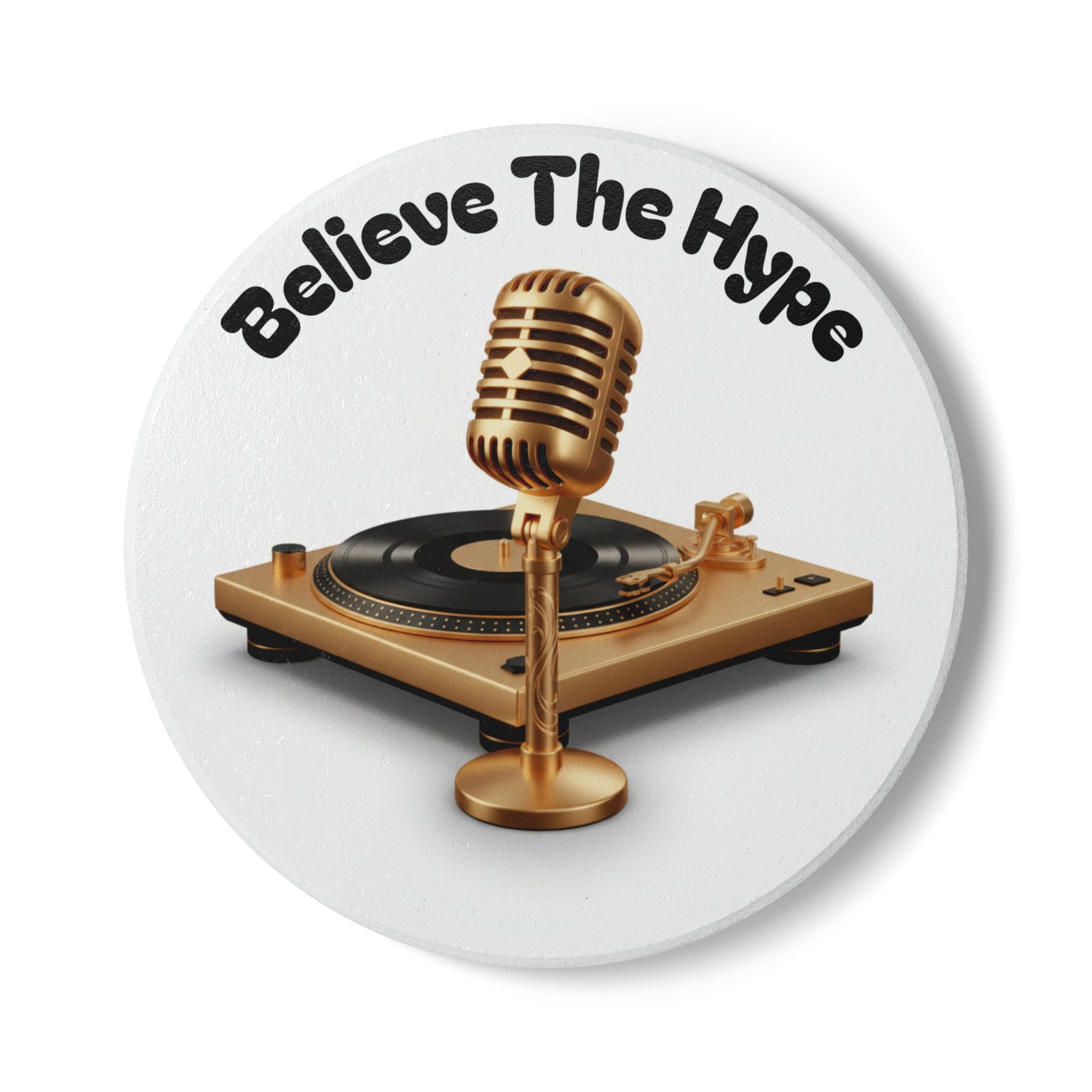 Ceramic Coaster — "Believe The Hype" Black & White Logo Coaster