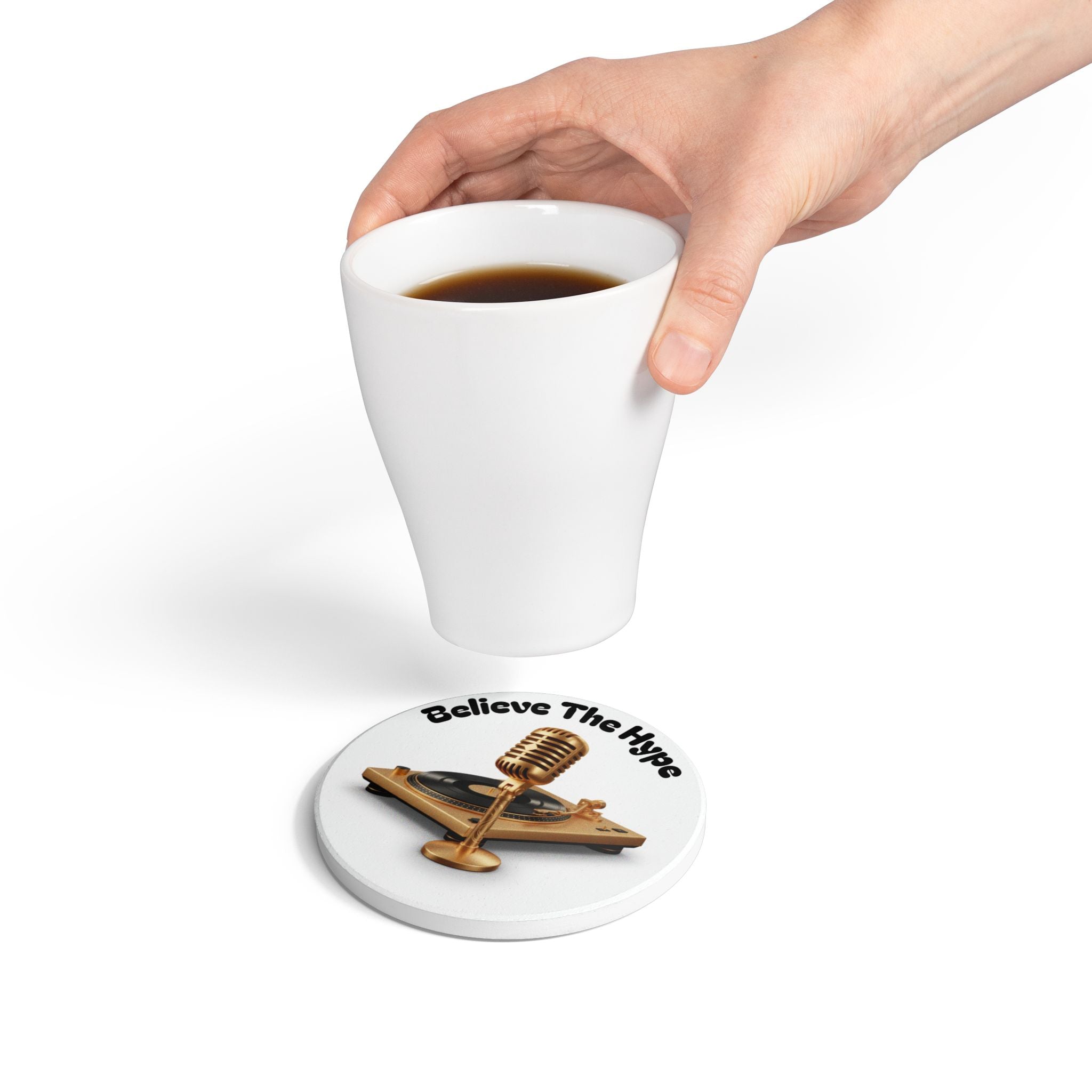 Ceramic Coaster — "Believe The Hype" Black & White Logo Coaster